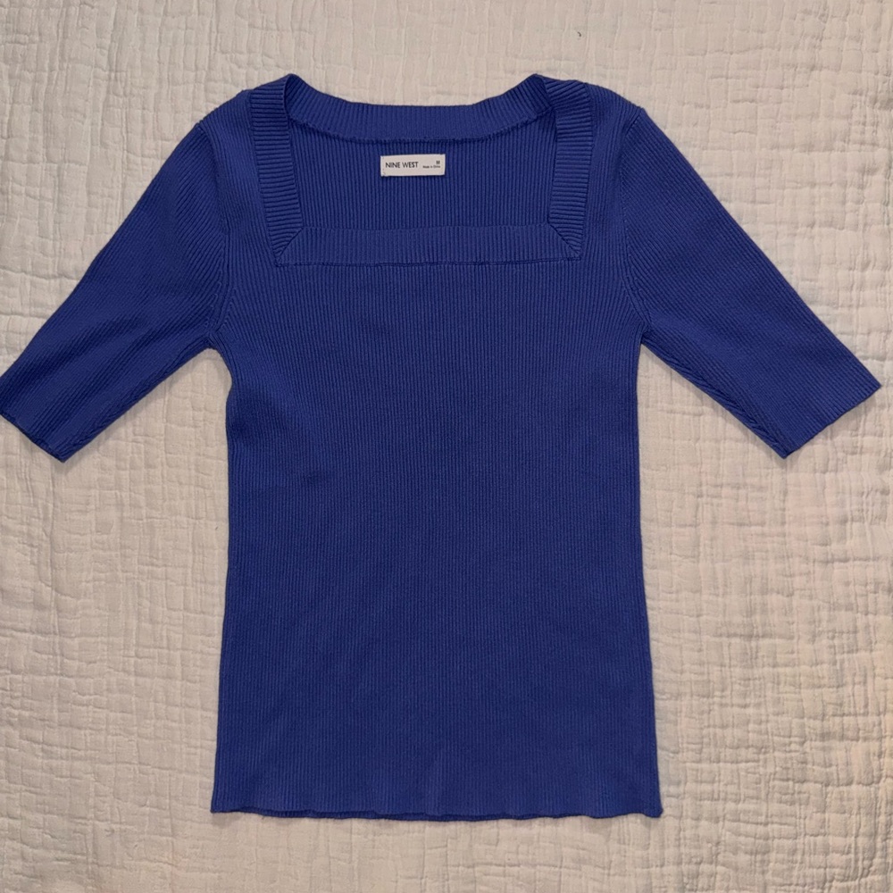 Nine West Royal Blue Ribbed Short Sleeve Top SZ: M